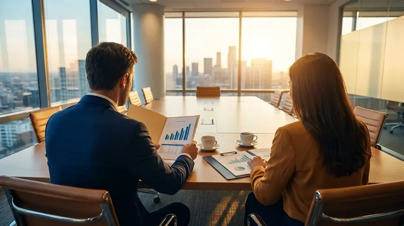 Two advisors reviewing growth charts at a bright conference table, Selling to Pennsylvania