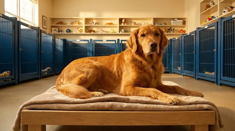 Golden retriever resting in a clean boarding room, How to Start a Dog Kennel, Boarding or Breeding Business in Pennsylvania