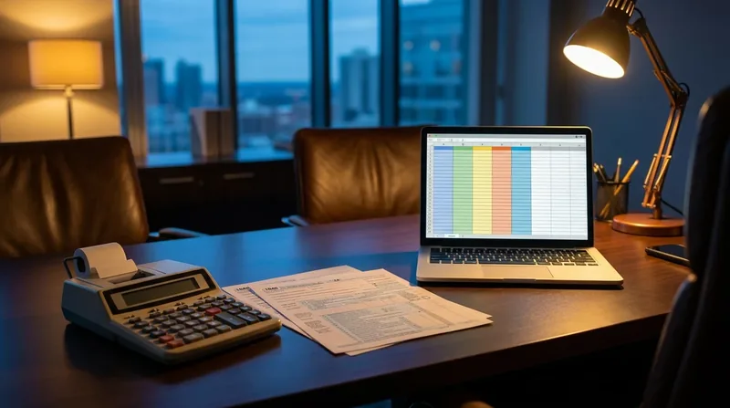 Calculator, tax forms and a spreadsheet on a laptop at dusk, Pennsylvania Corporate Net Income Tax